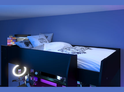 Parisot Gaming Hochbett inkl. RGB LED Beleuchtung - 90x200 - schwarz #