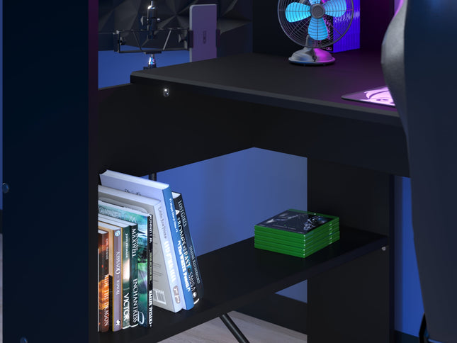 Parisot Gaming Hochbett inkl. RGB LED Beleuchtung - 90x200 - schwarz #