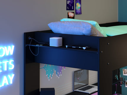 Parisot Gaming Hochbett inkl. RGB LED Beleuchtung - 90x200 - schwarz #