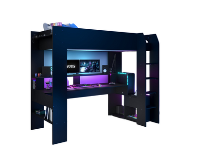 Parisot Gaming Hochbett inkl. RGB LED Beleuchtung - 90x200 - schwarz #