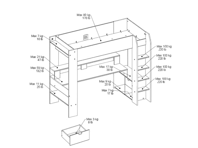 Parisot Gaming Hochbett inkl. RGB LED Beleuchtung - 90x200 - schwarz #