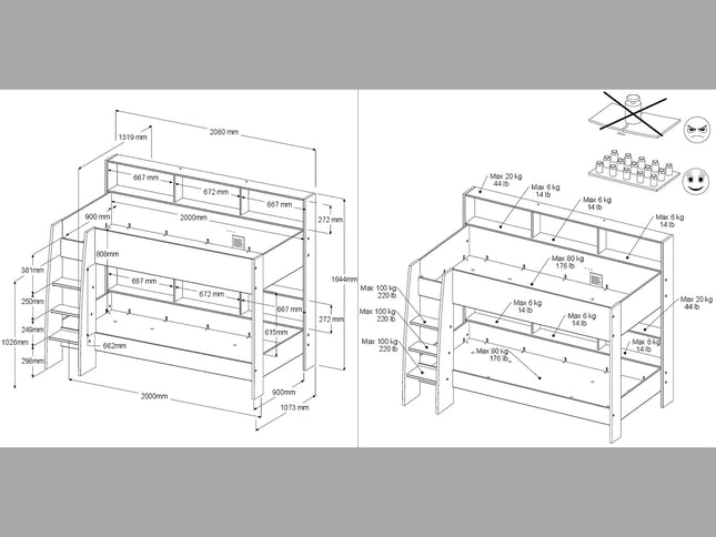 Parisot Etagenbett Shelter 12 mit Bettschubkasten - 90x200 cm