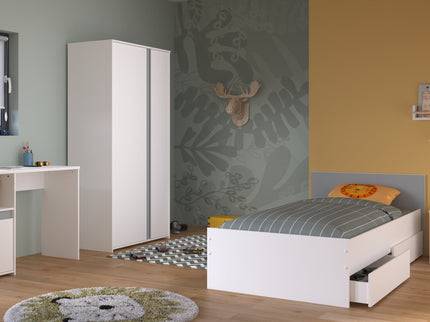 Parisot Kinderzimmer-Set Pirouette 23 – 5 tlg. Strauraumbett, Nako, Bettschubkasten, Kleiderschrank & Schreibtisch in Weiß/Rosa oder Grau