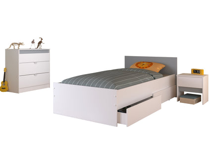 Parisot Kinderzimmer-Set Pirouette 26 – 4 tlg. Stauraumbett, Nako, Bettschubkasten & Kommode in Weiß/Rosa oder Grau