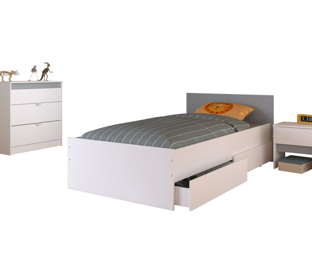 Parisot Kinderzimmer-Set Pirouette 26 – 4 tlg. Stauraumbett, Nako, Bettschubkasten & Kommode in Weiß/Rosa oder Grau