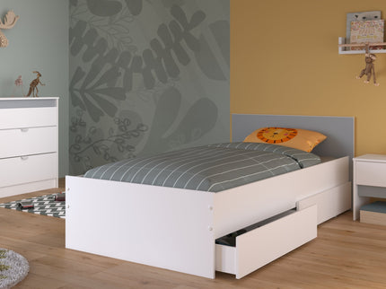 Parisot Kinderzimmer-Set Pirouette 26 – 4 tlg. Stauraumbett, Nako, Bettschubkasten & Kommode in Weiß/Rosa oder Grau