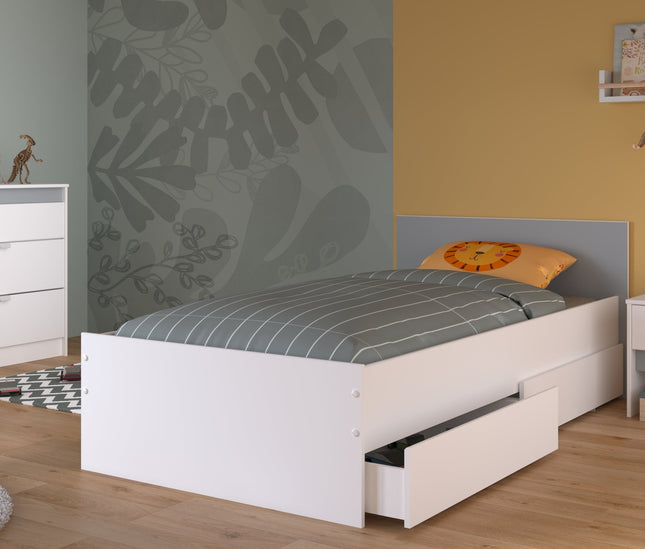 Parisot Kinderzimmer-Set Pirouette 26 – 4 tlg. Stauraumbett, Nako, Bettschubkasten & Kommode in Weiß/Rosa oder Grau