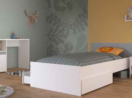 Parisot Kinderzimmer-Set Pirouette 27 – 4 tlg. Stauraumbett, Nako, Bettschubkasten & Schreibtisch in Weiß/Rosa oder Grau