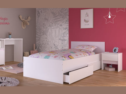 Parisot Kinderzimmer-Set Pirouette 27 – 4 tlg. Stauraumbett, Nako, Bettschubkasten & Schreibtisch in Weiß/Rosa oder Grau