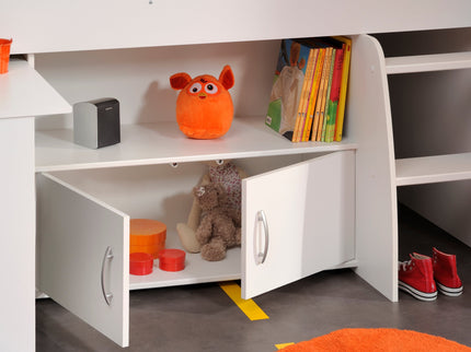 Parisot Hochbett Reverse 1 - 90x200 mit integrierten Schreibtisch & Kommode – Weiß#