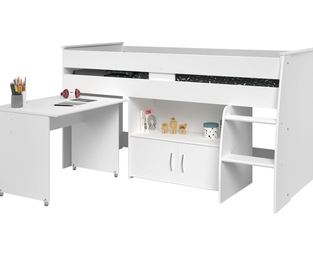 Parisot Reverse 1 - Hochbett mit integrierten Schreibtisch & Kommode - 90x200 –  Weiß
