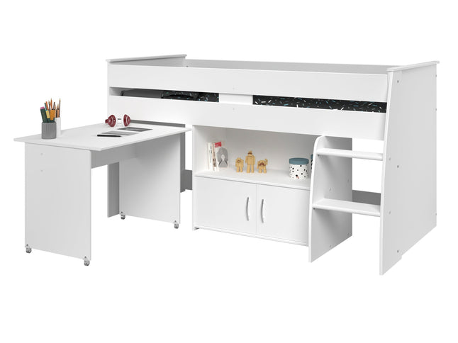Parisot Reverse 1 - Hochbett mit integrierten Schreibtisch & Kommode - 90x200 –  Weiß