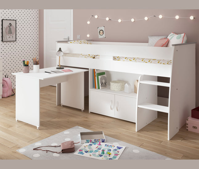 Parisot Reverse 1 - Hochbett mit integrierten Schreibtisch & Kommode - 90x200 –  Weiß