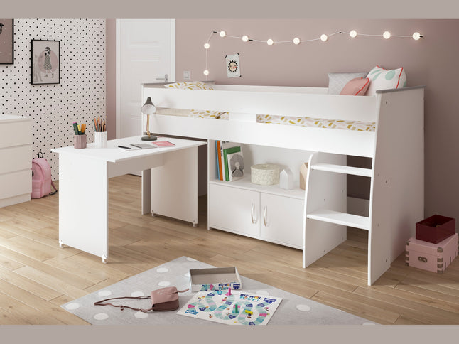 Parisot Reverse 1 - Hochbett mit integrierten Schreibtisch & Kommode - 90x200 –  Weiß