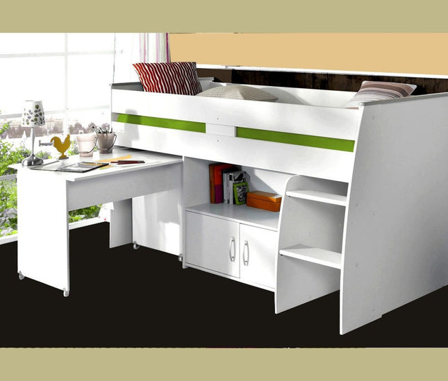 Parisot Reverse 1 - Hochbett mit integrierten Schreibtisch & Kommode - 90x200 –  Weiß