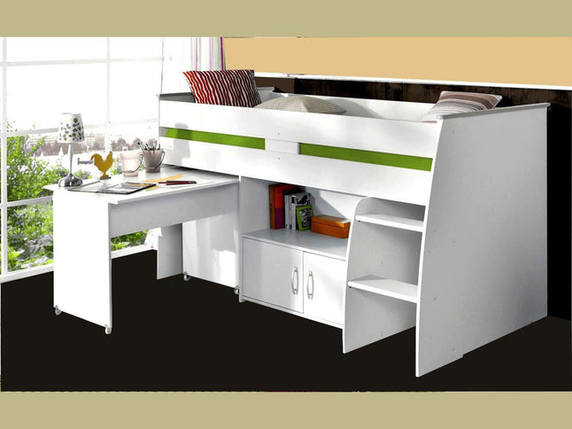 Parisot Reverse 1 - Hochbett mit integrierten Schreibtisch & Kommode - 90x200 –  Weiß
