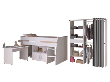 Kinderzimmer Parisot Reverse 22 mit Hochbett & Schrank - 90x200 - Weiß