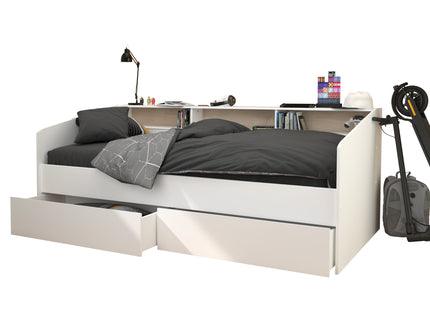 Parisot Stauraumbett  Sleep 4 - 90x200 Weiß/Eiche – mit Schubkästen & Ablagefächern