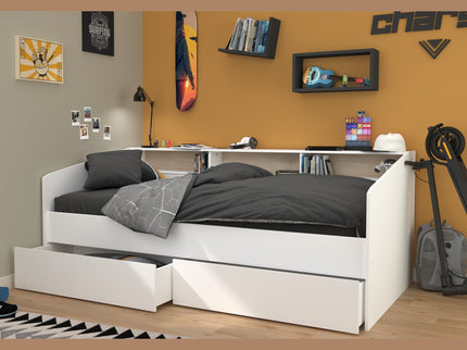 Parisot Stauraumbett  Sleep 4 - 90x200 Weiß/Eiche – mit Schubkästen & Ablagefächern