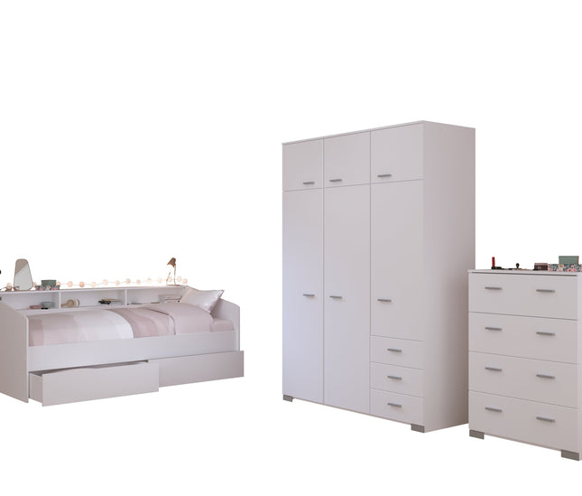 Parisot Kinderzimmer-Set Sleep 41 – 4-tlg. Stauraumbett, Bettschubkästen, Kommode & Kleiderschrank - Weiß/Eiche