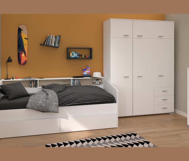 Parisot Kinderzimmer-Set Sleep 41 – 4-tlg. Stauraumbett, Bettschubkästen, Kommode & Kleiderschrank - Weiß/Eiche
