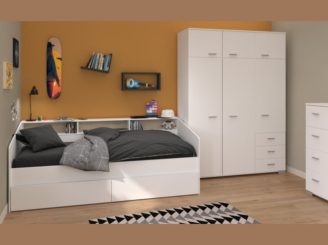 Parisot Kinderzimmer-Set Sleep 41 – 4-tlg. Stauraumbett, Bettschubkästen, Kommode & Kleiderschrank - Weiß/Eiche