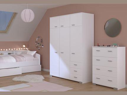 Parisot Kinderzimmer-Set Sleep 41 – 4-tlg. Stauraumbett, Bettschubkästen, Kommode & Kleiderschrank - Weiß/Eiche