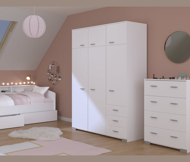Parisot Kinderzimmer-Set Sleep 41 – 4-tlg. Stauraumbett, Bettschubkästen, Kommode & Kleiderschrank - Weiß/Eiche