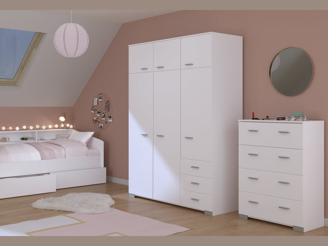 Parisot Kinderzimmer-Set Sleep 41 – 4-tlg. Stauraumbett, Bettschubkästen, Kommode & Kleiderschrank - Weiß/Eiche