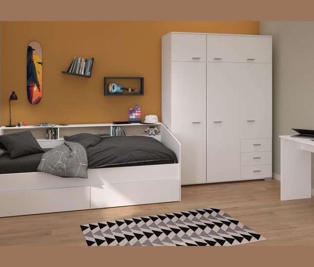 Parisot Kinderzimmer-Set Sleep 42 – 4-tlg. Stauraumbett, Bettschubkästen,Schreibtisch & Kleiderschrank - Weiß/Eiche