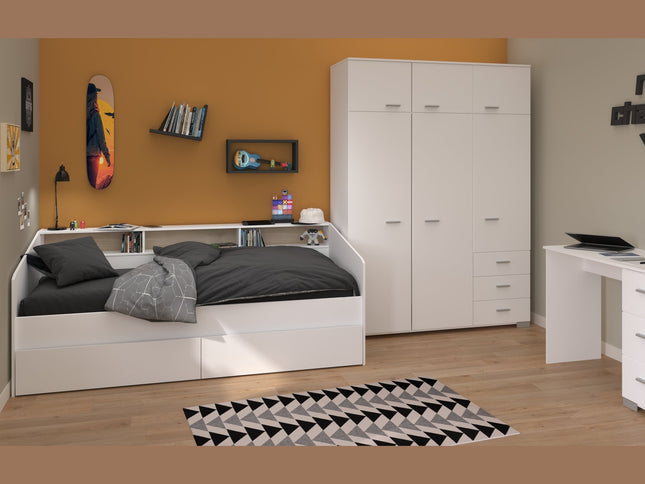 Parisot Kinderzimmer-Set Sleep 42 – 4-tlg. Stauraumbett, Bettschubkästen,Schreibtisch & Kleiderschrank - Weiß/Eiche