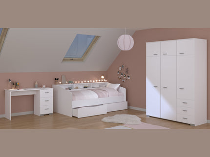 Parisot Kinderzimmer-Set Sleep 42 – 4-tlg. Stauraumbett, Bettschubkästen,Schreibtisch & Kleiderschrank - Weiß/Eiche