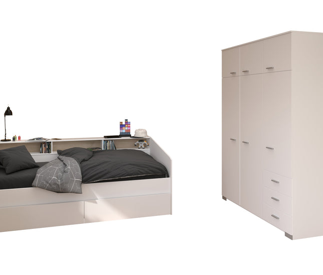 Parisot Kinderzimmer-Set Sleep 43 – 3-tlg. Stauraumbett, Bettschubkästen & Kleiderschrank - Weiß/Eiche