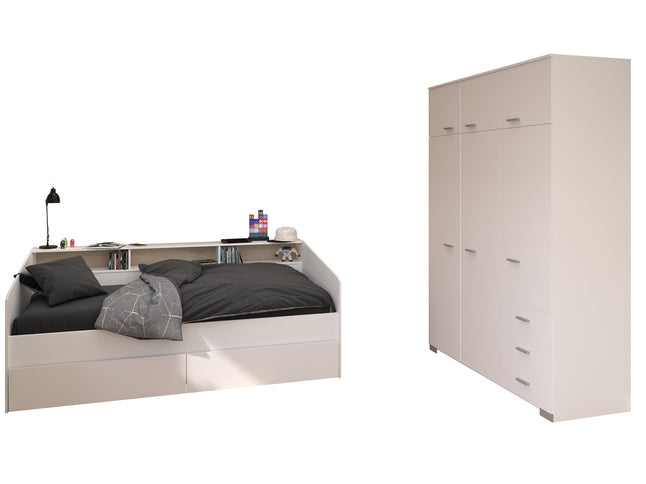 Parisot Kinderzimmer-Set Sleep 43 – 3-tlg. Stauraumbett, Bettschubkästen & Kleiderschrank - Weiß/Eiche