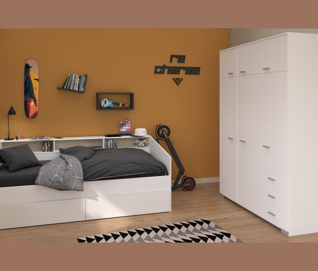 Parisot Kinderzimmer-Set Sleep 43 – 3-tlg. Stauraumbett, Bettschubkästen & Kleiderschrank - Weiß/Eiche