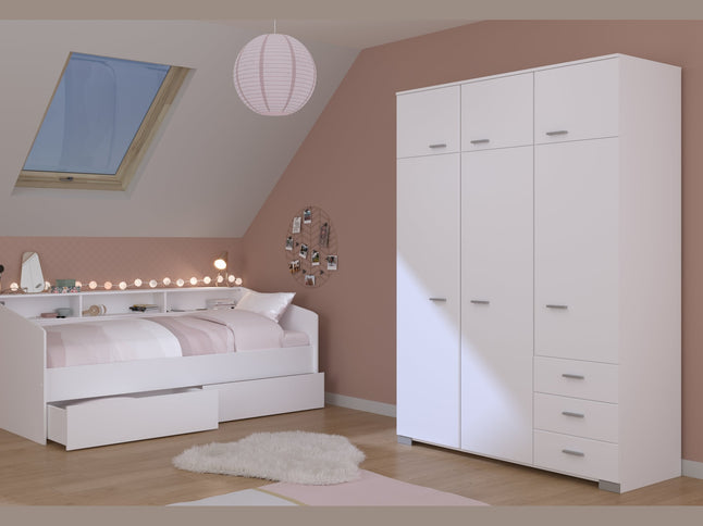 Parisot Kinderzimmer-Set Sleep 43 – 3-tlg. Stauraumbett, Bettschubkästen & Kleiderschrank - Weiß/Eiche