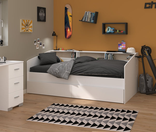 Parisot Kinderzimmer-Set Sleep 44 – 4-tlg. Stauraumbett, Bettschubkästen, Schreibtisch & Kommode - Weiß/Eiche