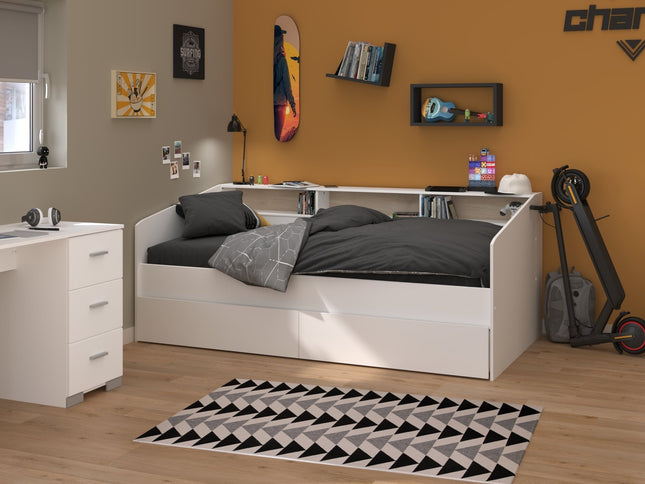 Parisot Kinderzimmer-Set Sleep 44 – 4-tlg. Stauraumbett, Bettschubkästen, Schreibtisch & Kommode - Weiß/Eiche