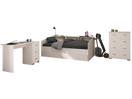 Parisot Kinderzimmer-Set Sleep 44 – 4-tlg. Stauraumbett, Bettschubkästen, Schreibtisch & Kommode - Weiß/Eiche