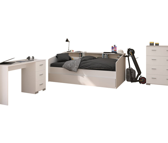 Parisot Kinderzimmer-Set Sleep 44 – 4-tlg. Stauraumbett, Bettschubkästen, Schreibtisch & Kommode - Weiß/Eiche