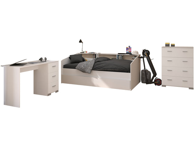 Parisot Kinderzimmer-Set Sleep 44 – 4-tlg. Stauraumbett, Bettschubkästen, Schreibtisch & Kommode - Weiß/Eiche