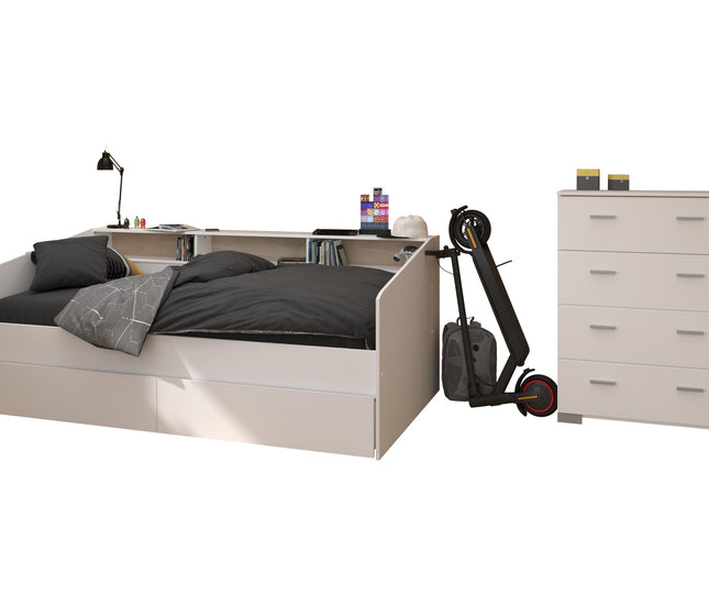 Parisot Kinderzimmer-Set Sleep 45 – 3-tlg. Stauraumbett, Bettschubkästen & Kommode - Weiß/Eiche
