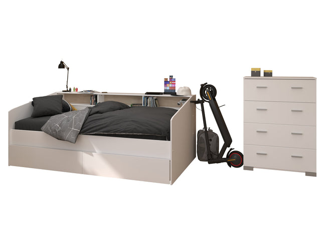 Parisot Kinderzimmer-Set Sleep 45 – 3-tlg. Stauraumbett, Bettschubkästen & Kommode - Weiß/Eiche