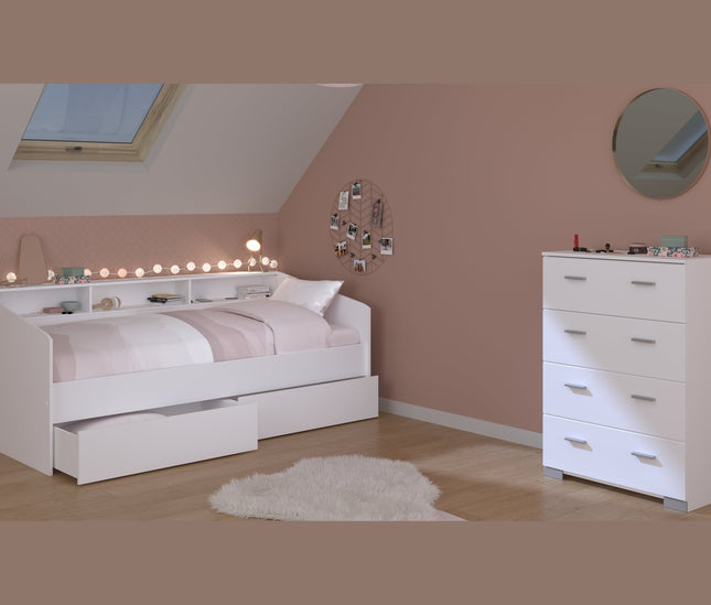 Parisot Kinderzimmer-Set Sleep 45 – 3-tlg. Stauraumbett, Bettschubkästen & Kommode - Weiß/Eiche
