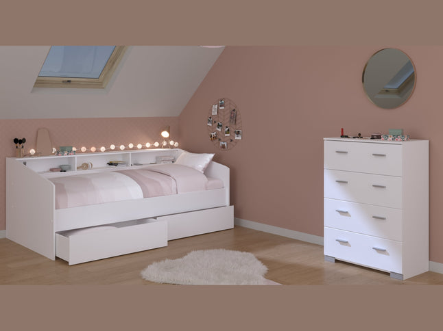 Parisot Kinderzimmer-Set Sleep 45 – 3-tlg. Stauraumbett, Bettschubkästen & Kommode - Weiß/Eiche