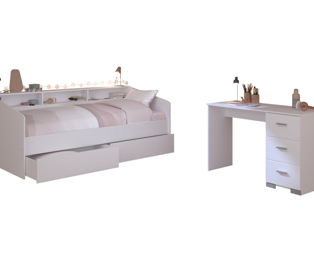 Parisot Kinderzimmer-Set Sleep 46 – 3-tlg. Stauraumbett, Bettschubkästen & Schreibtisch, Weiß/Eiche
