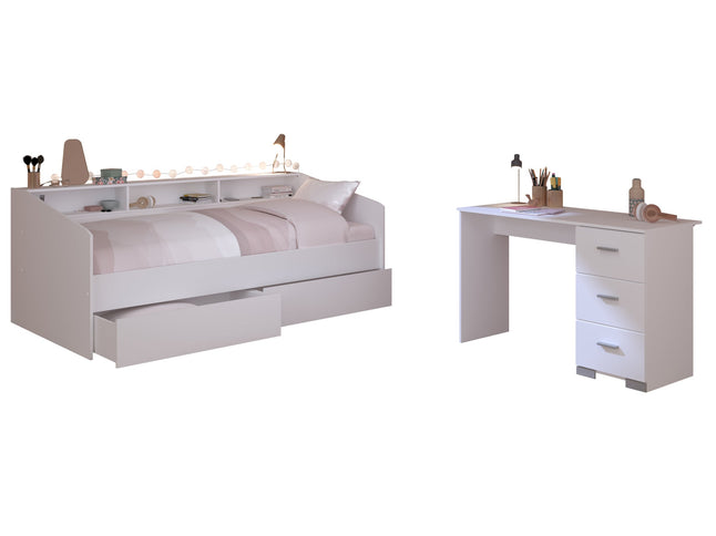 Parisot Kinderzimmer-Set Sleep 46 – 3-tlg. Stauraumbett, Bettschubkästen & Schreibtisch, Weiß/Eiche