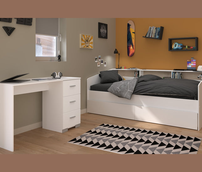 Parisot Kinderzimmer-Set Sleep 46 – 3-tlg. Stauraumbett, Bettschubkästen & Schreibtisch, Weiß/Eiche