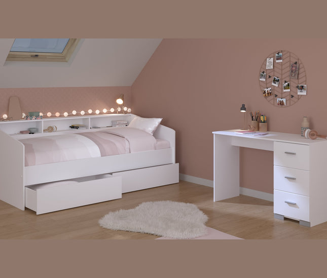 Parisot Kinderzimmer-Set Sleep 46 – 3-tlg. Stauraumbett, Bettschubkästen & Schreibtisch, Weiß/Eiche