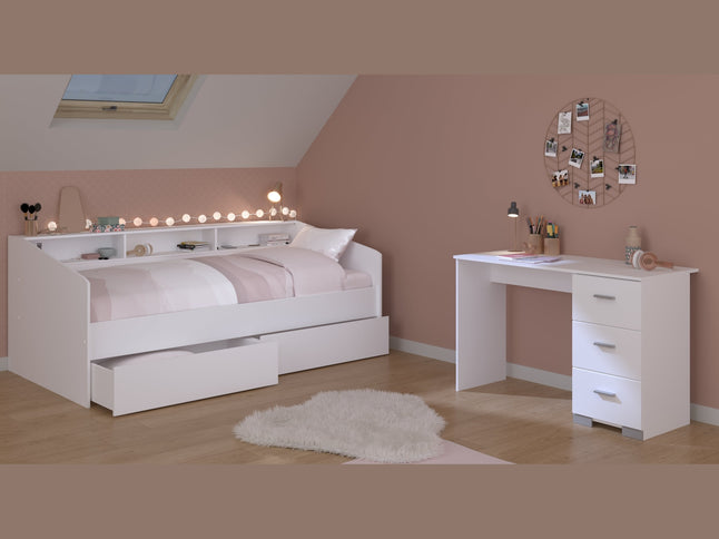 Parisot Kinderzimmer-Set Sleep 46 – 3-tlg. Stauraumbett, Bettschubkästen & Schreibtisch, Weiß/Eiche